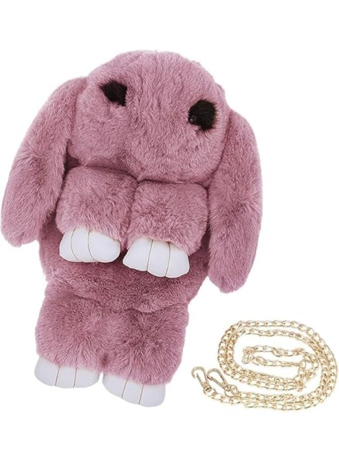 Rabbit-shaped fur crossbody bag, small backpack with gold chain - Image 1